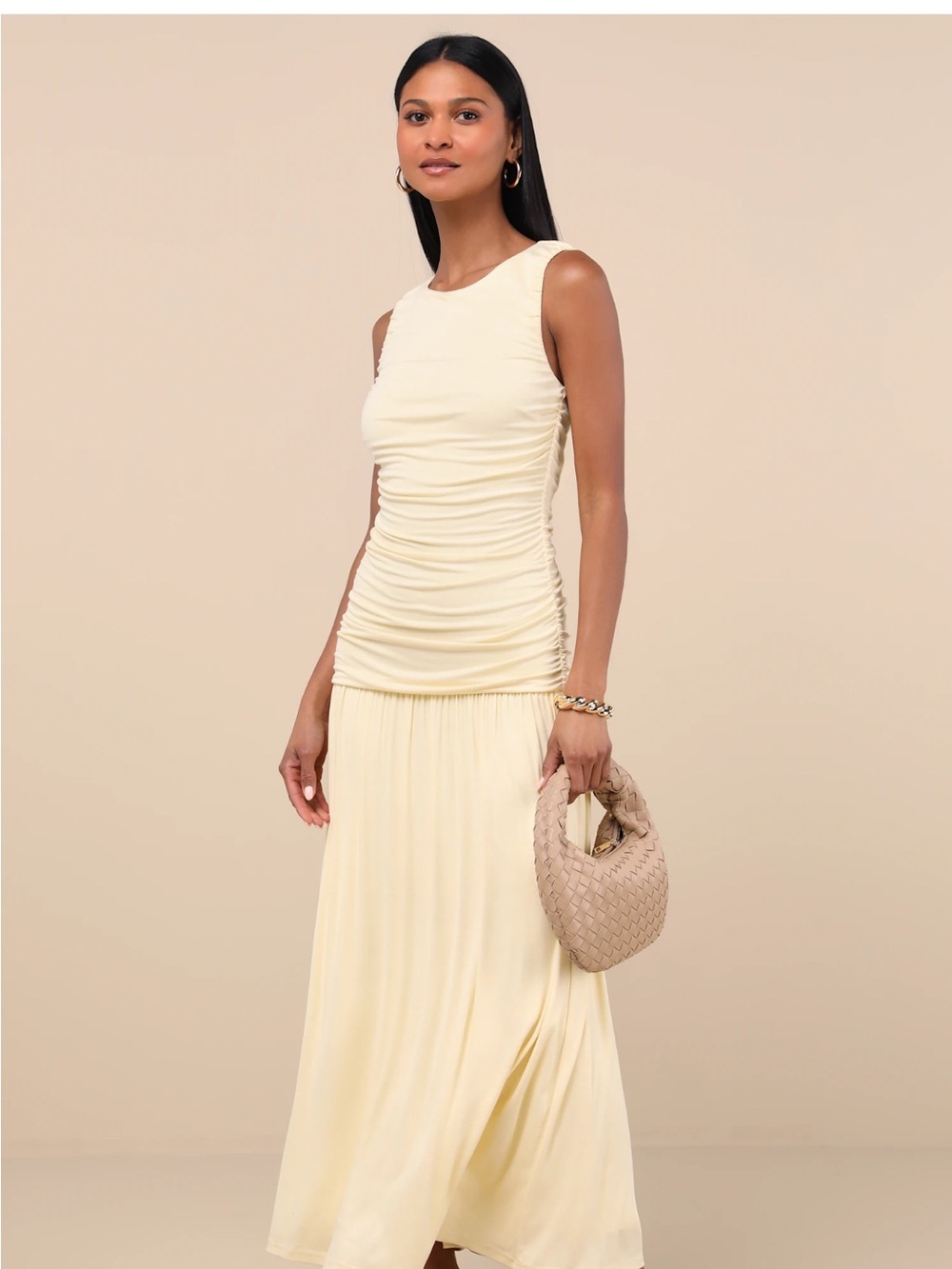 Lulu's Yellow Ruched Maxi Dress